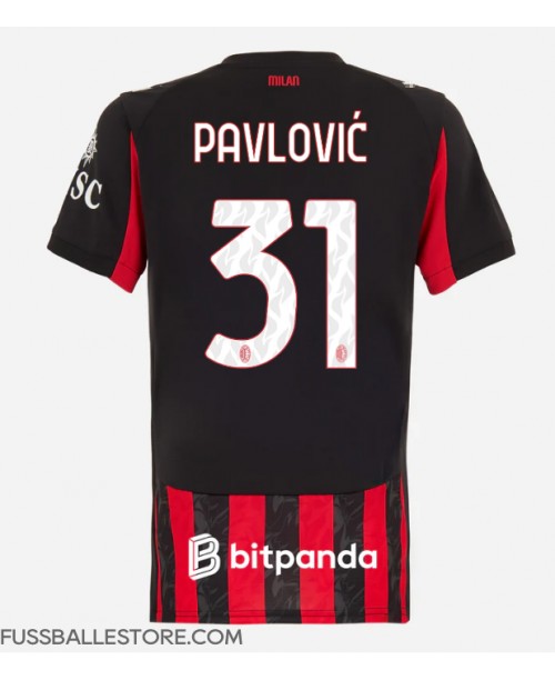 Günstige AC Milan Strahinja Pavlovic #31 Heimtrikot Damen 2025-26 Kurzarm Günstige AC Milan Strahinja Pavlovic #31 Heimtrikot Damen 2025-26 Kurzarm